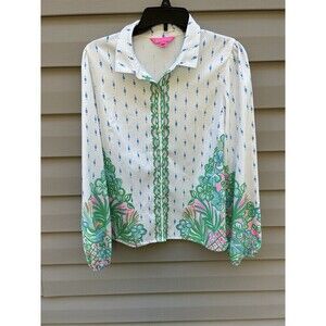 Lilly Pulitzer Women’s Tavia Blouse Resort White Floral Size M Cottagecore Flowy